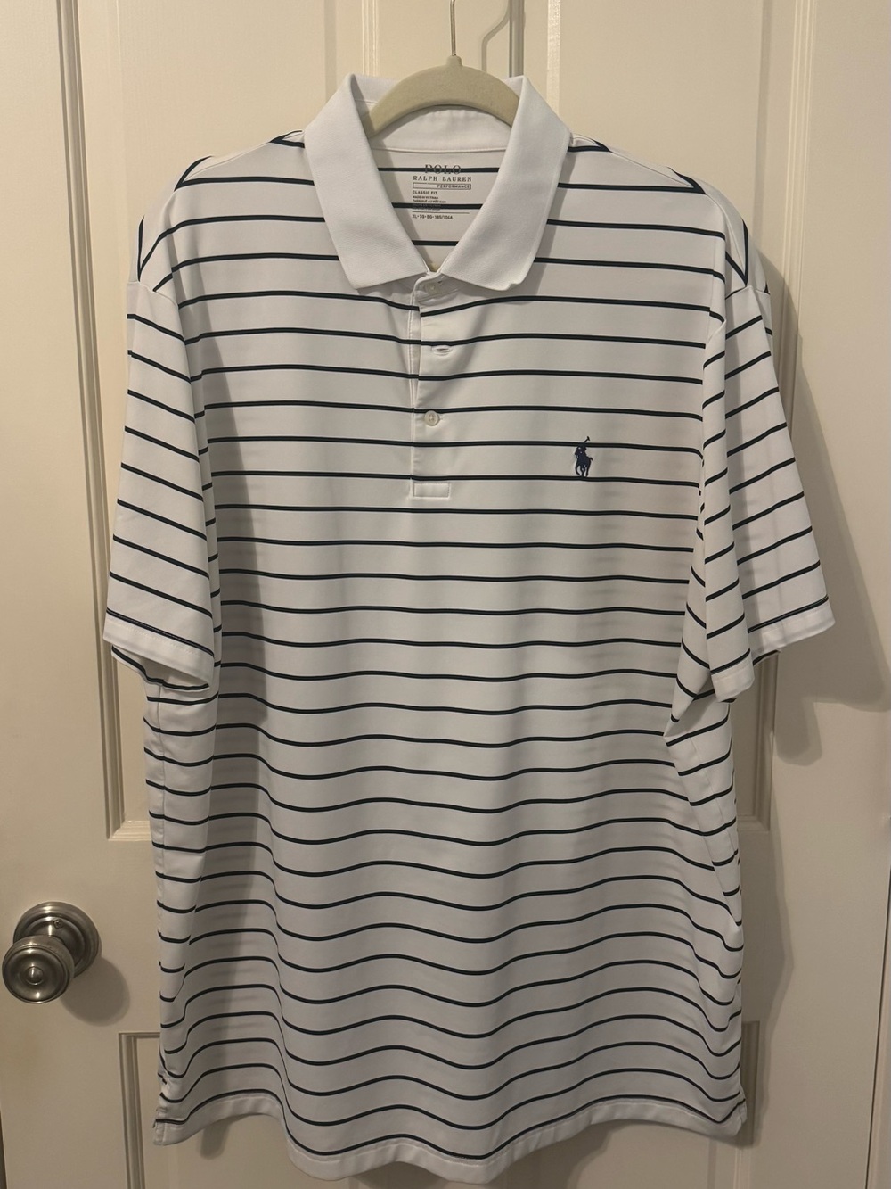 Ralph Lauren White & Navy Stripe Classic Fit Performance Polo Shirt XL